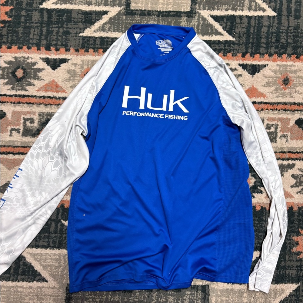 Huk Blue and Gray Long Sleeve Performance Fishing Shirt